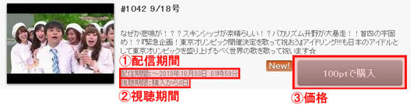 配信期間、視聴期間、価格